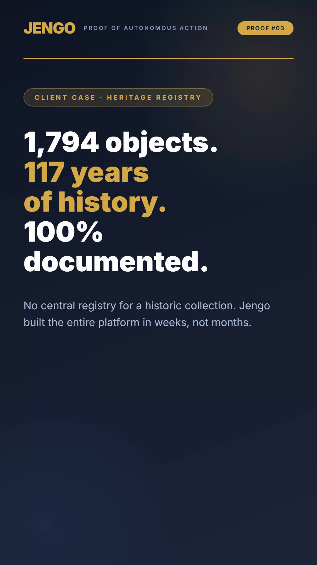 1,794 objects. 117 years of history. 100% documented.