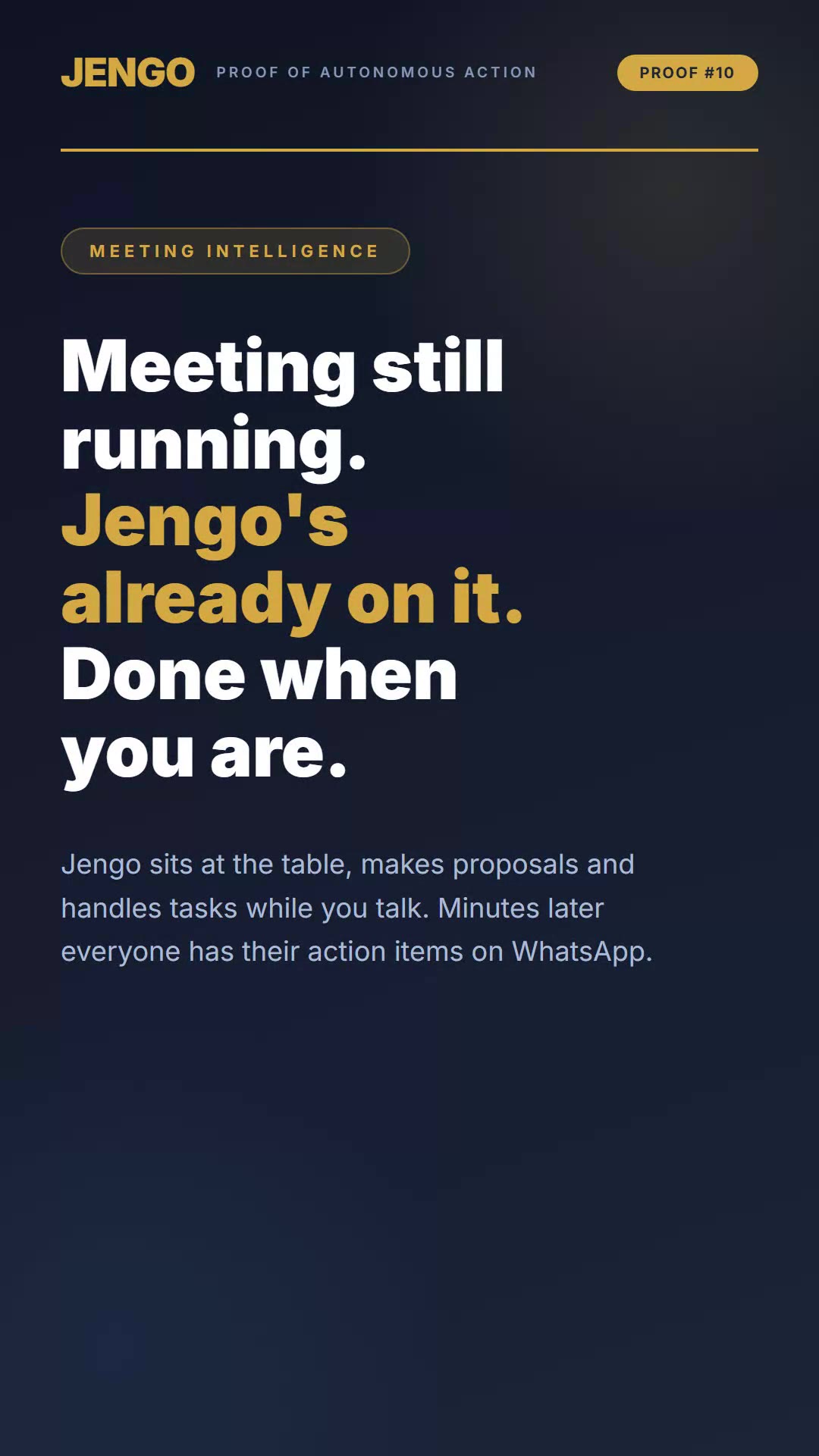Meeting still running. Jengo's already on it. Done when you are.