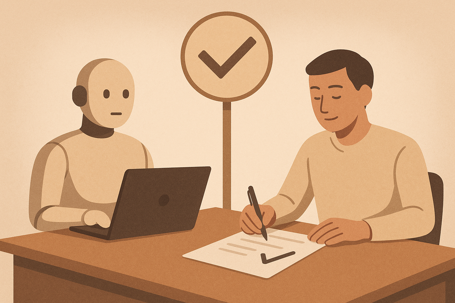 A person reviewing and approving work an AI has prepared